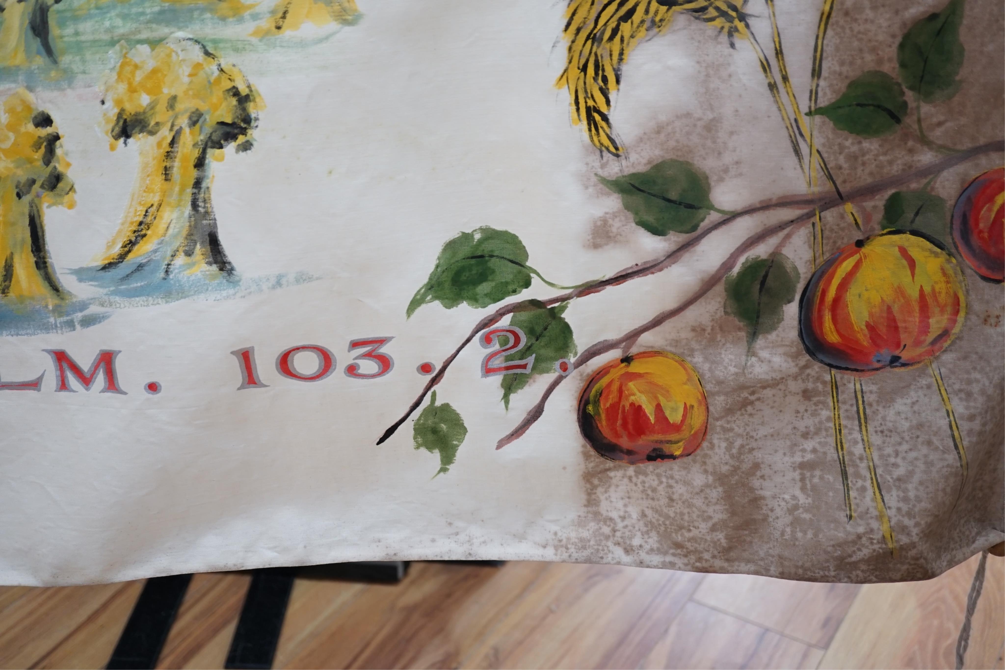 A large hand painted Baptist Revival banner, probably American, 135cm high. Condition - fair